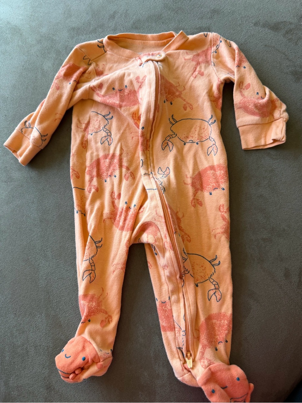 Carters Baby One-Piece Footed Sleeper in Peach Crab Print
